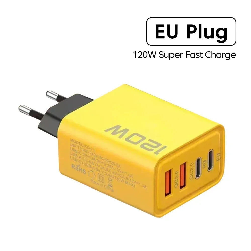 120W 4-Port USB Wall Charger with Quick Charge 3.0 & USB-C PD – Fast Charging Adapter for iPhone 16, Samsung S24, Xiaomi 15 & More