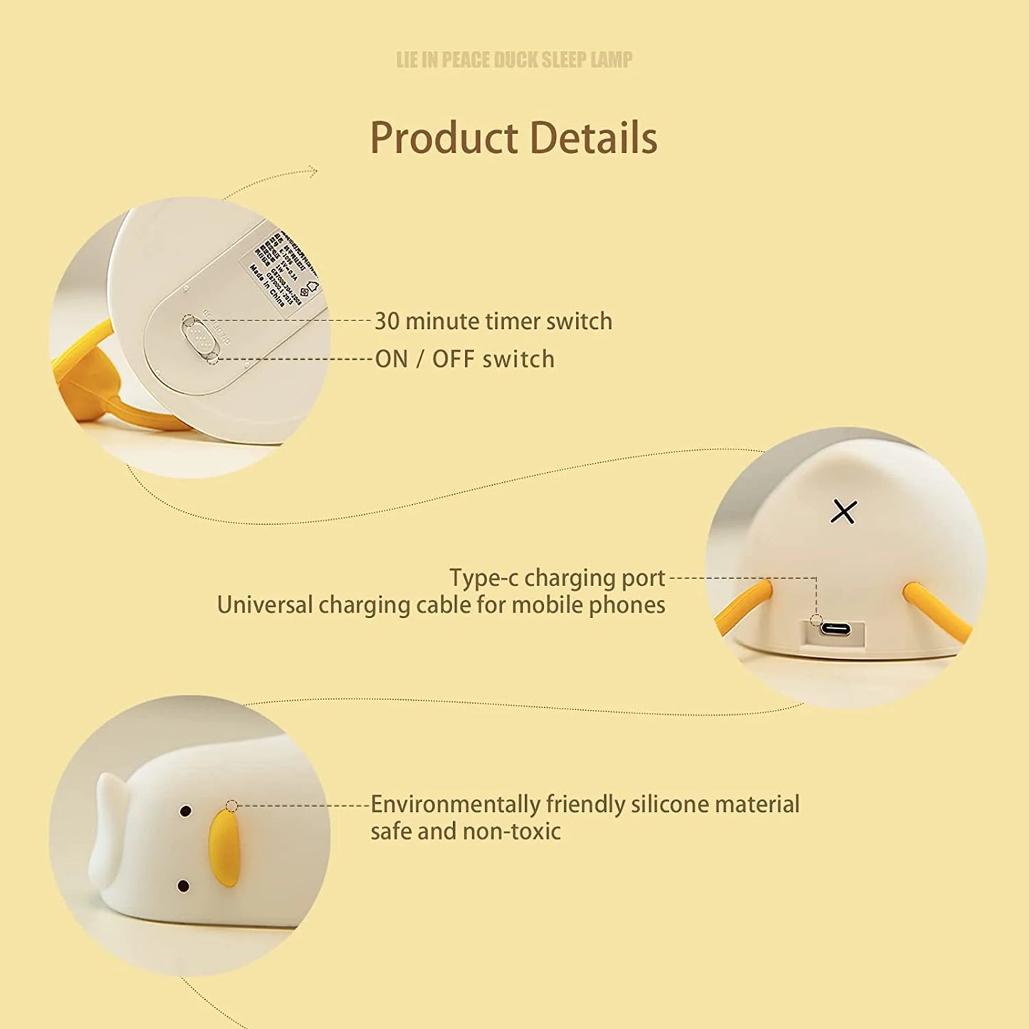 Lying Duck Silicone Night Light – Dimmable LED Bedside Lamp | Touch-Controlled, USB Rechargeable, BPA-Free Soft Light for Kids & Nursery