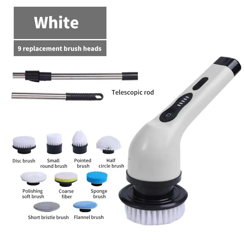 9-in-1 Electric Spin Cleaning Brush – Multi-Purpose Wireless Scrubber for Bathroom, Kitchen, Floors & More