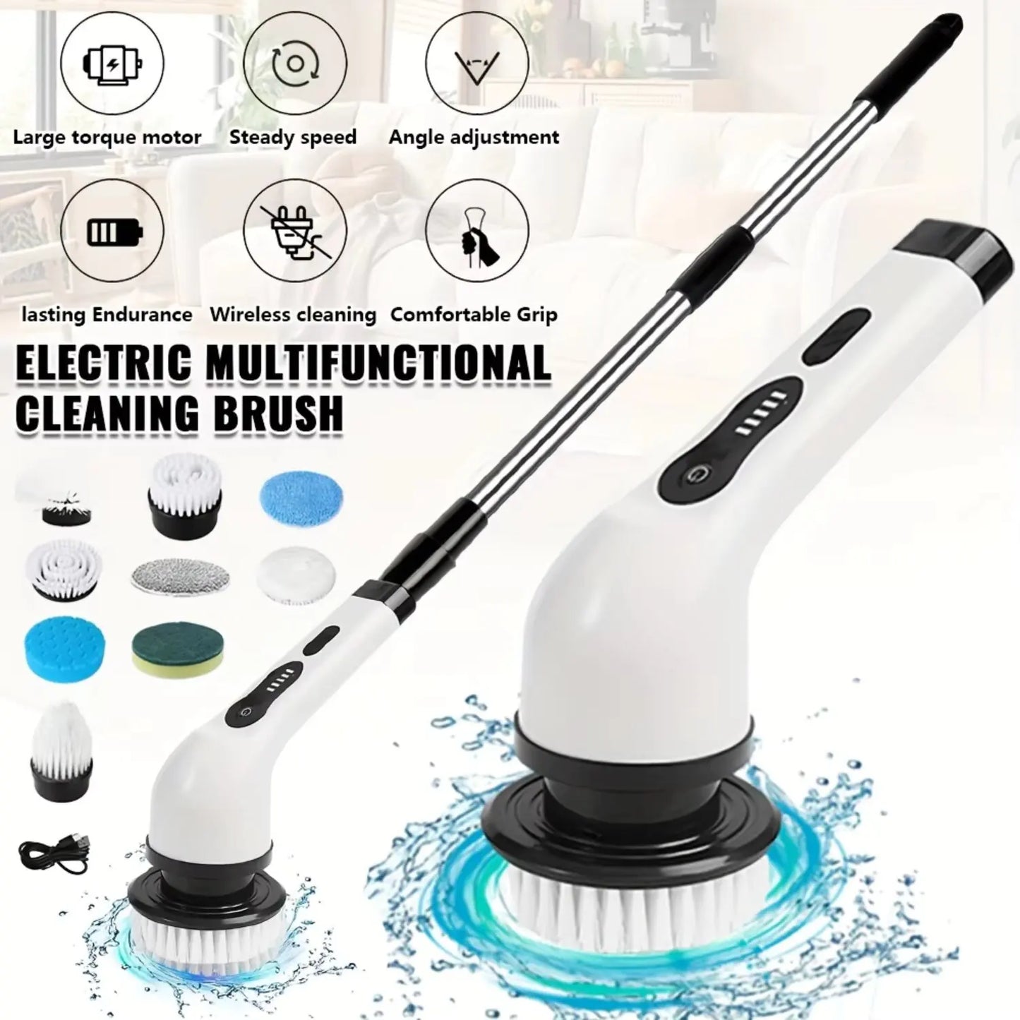9-in-1 Electric Spin Cleaning Brush – Multi-Purpose Wireless Scrubber for Bathroom, Kitchen, Floors & More