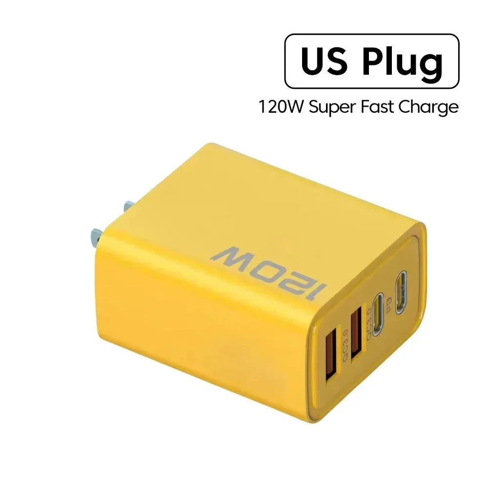 120W 4-Port USB Wall Charger with Quick Charge 3.0 & USB-C PD – Fast Charging Adapter for iPhone 16, Samsung S24, Xiaomi 15 & More