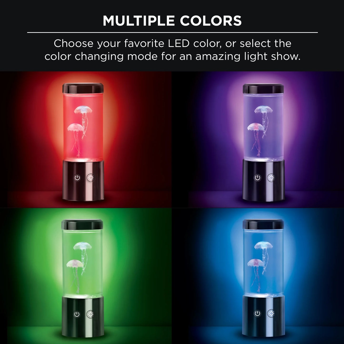 Merkury Innovations Jellyfish Night Light Lamp – 9" USB-Powered Aquarium Lamp with Lifelike Motion & Multicolor LED Lighting, Easy Mode Switching