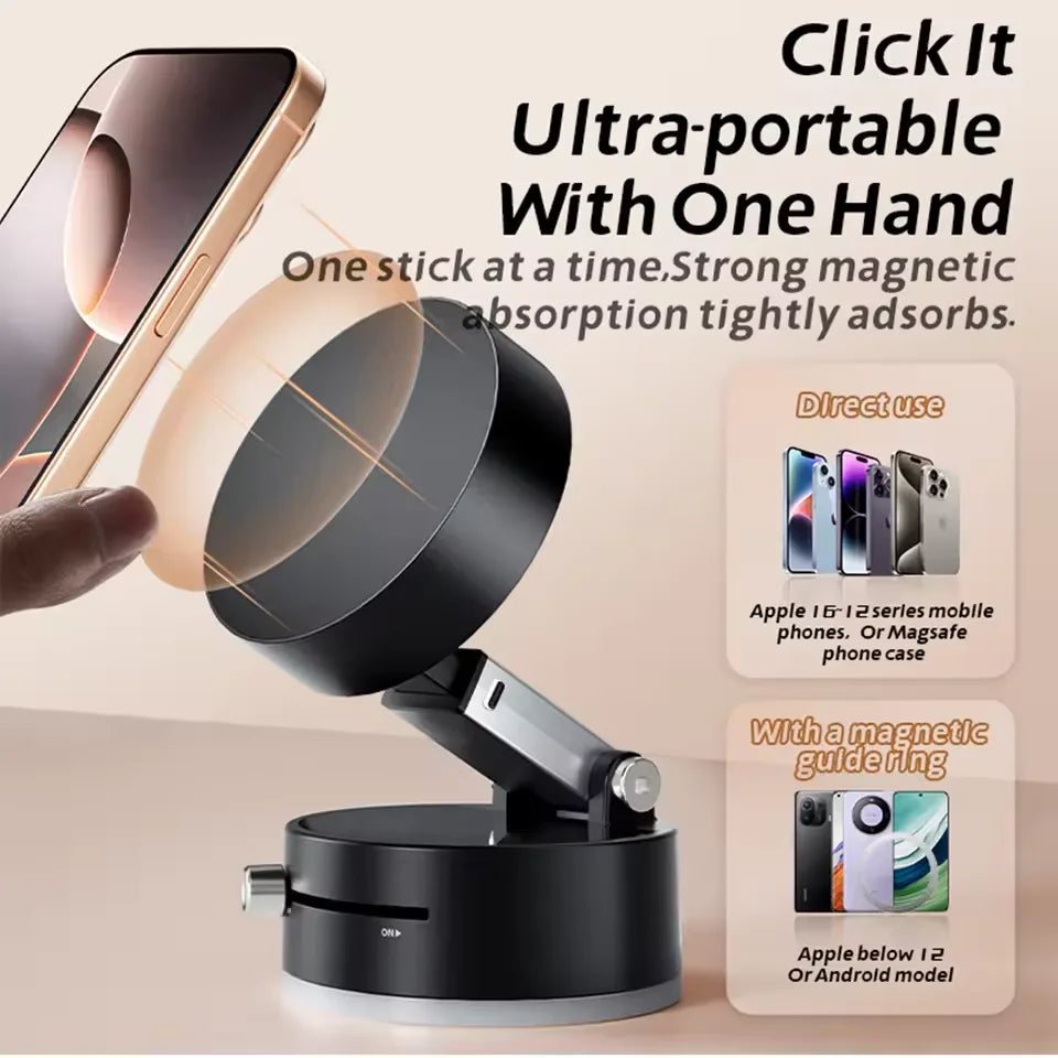 Foldable Magnetic Vacuum Car Phone Holder – Strong Suction, Total Freedom!