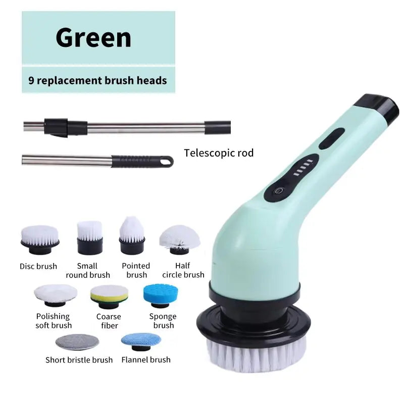 9-in-1 Electric Spin Cleaning Brush – Multi-Purpose Wireless Scrubber for Bathroom, Kitchen, Floors & More