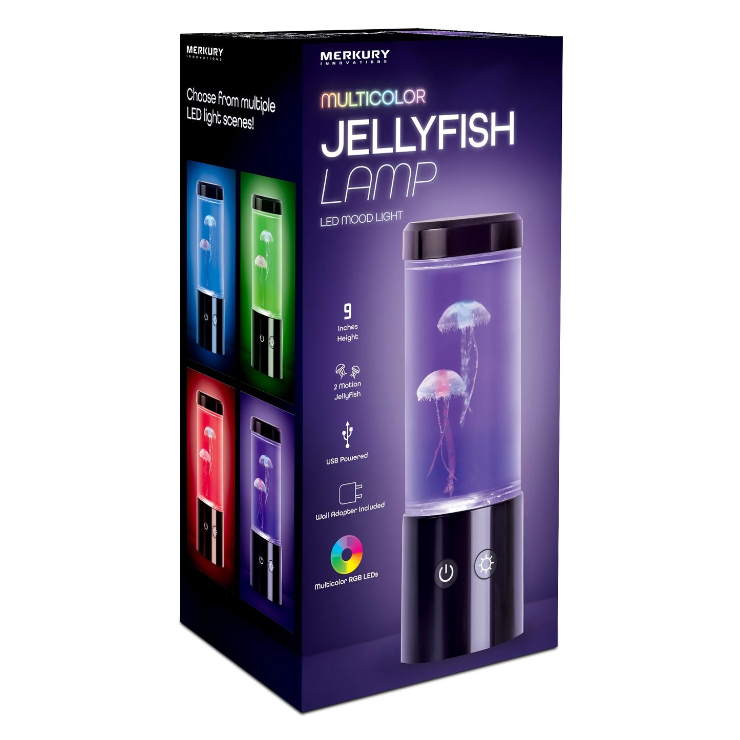 Merkury Innovations Jellyfish Night Light Lamp – 9" USB-Powered Aquarium Lamp with Lifelike Motion & Multicolor LED Lighting, Easy Mode Switching