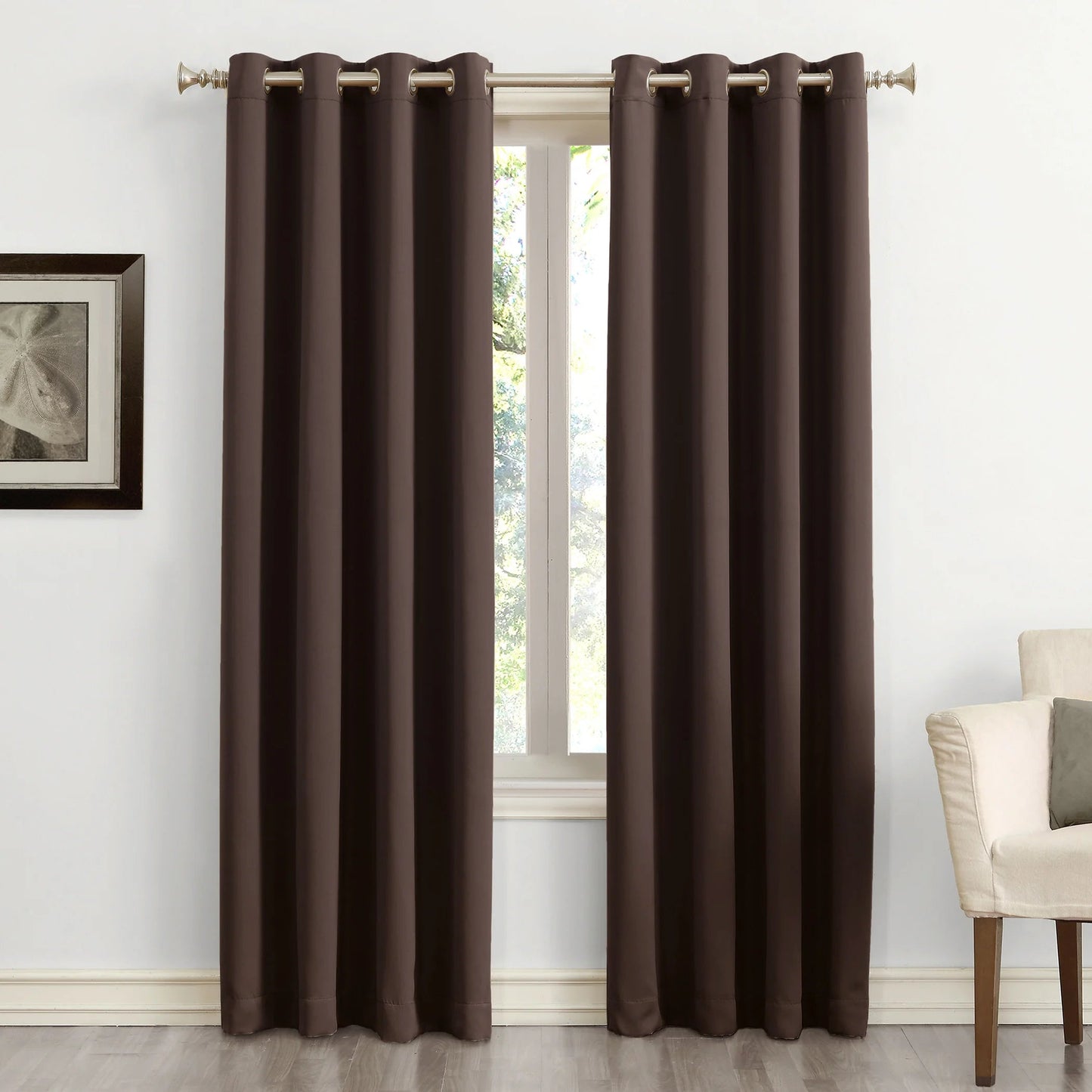 Sun Zero Nolan Energy-Efficient Blackout Curtain Panel with Grommets – 54" x 84", Chocolate Brown