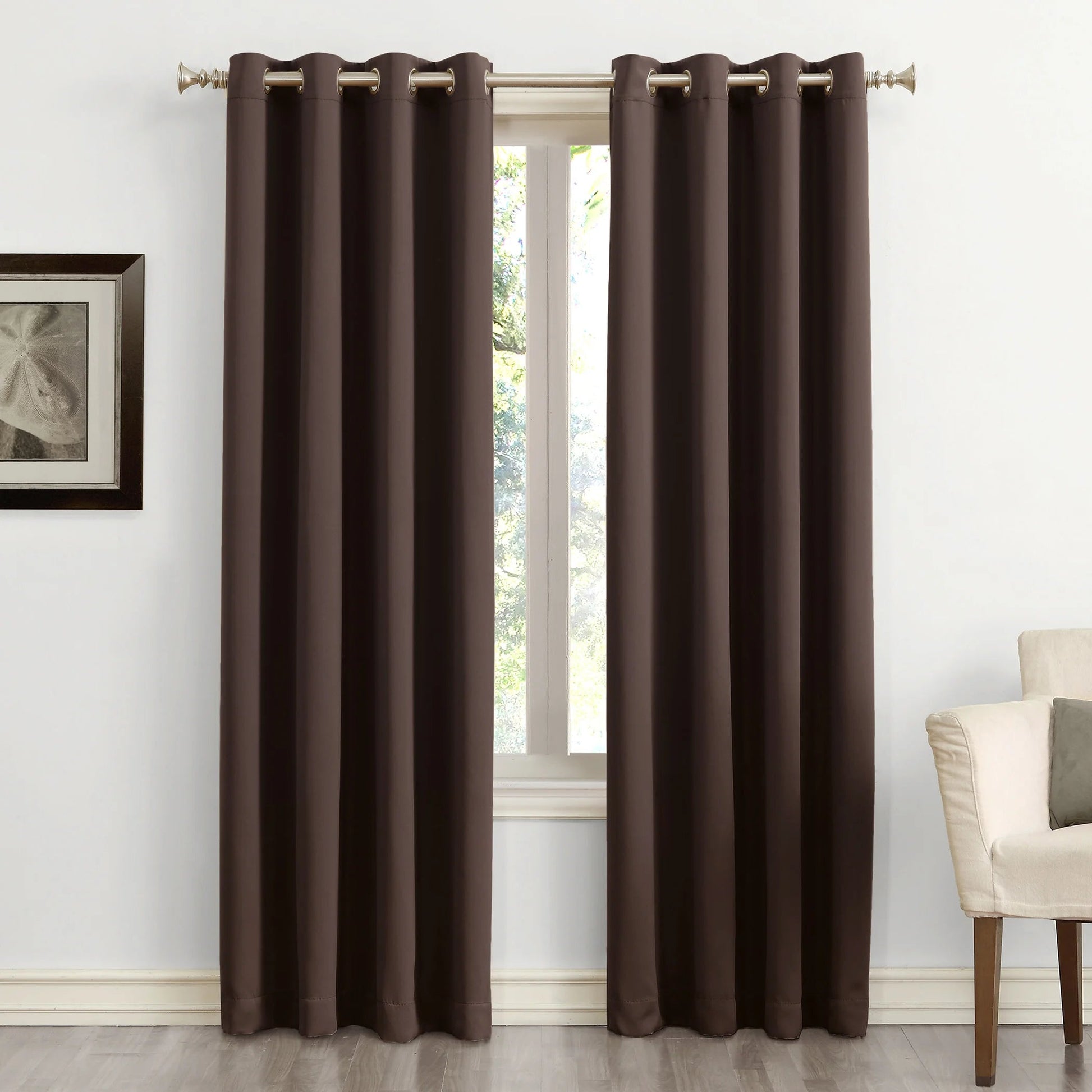 Sun Zero Nolan Energy-Efficient Blackout Curtain Panel with Grommets – 54" x 84", Chocolate Brown