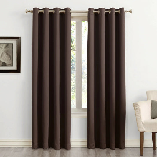 Sun Zero Nolan Energy-Efficient Blackout Curtain Panel with Grommets – 54" x 84", Chocolate Brown