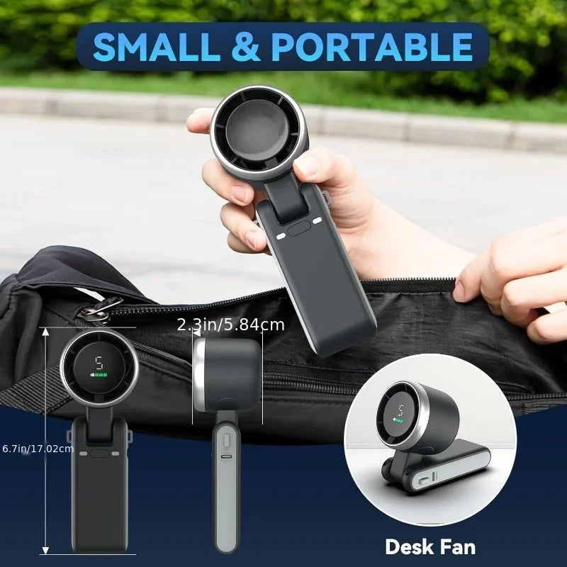 3-in-1 Rechargeable Travel Mini Fan – 5-Speed Cooling with 3600mAh Battery & USB Charging