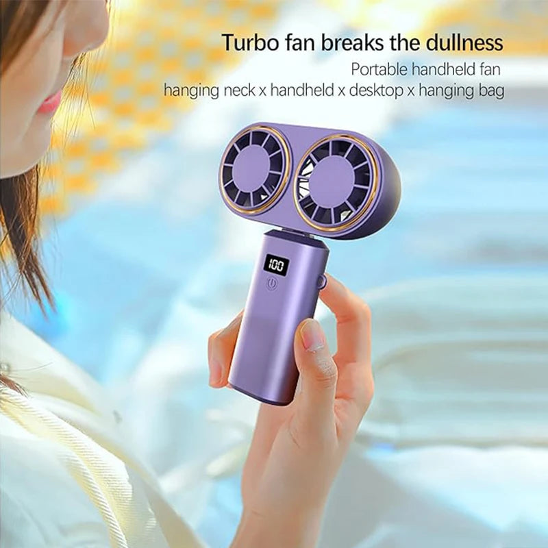 Handheld Personal Fan – Compact, Rechargeable Dual Fan with Digital Display