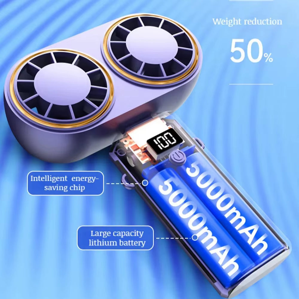 Handheld Personal Fan – Compact, Rechargeable Dual Fan with Digital Display