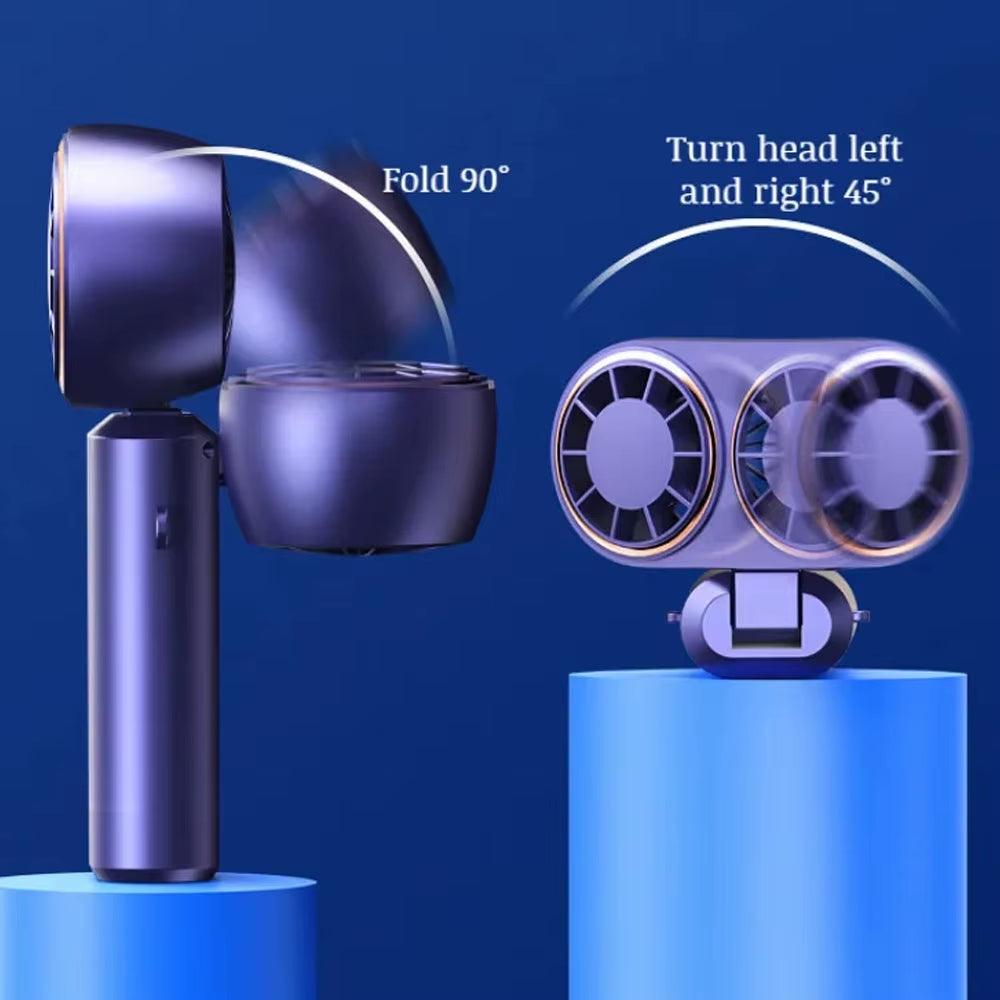 Handheld Personal Fan – Compact, Rechargeable Dual Fan with Digital Display