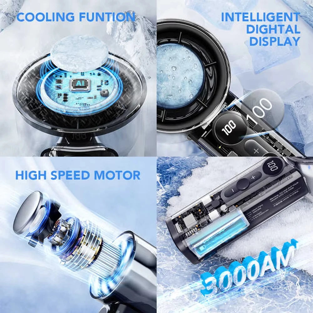High-Speed Handheld Cooling Fan with Semiconductor Refrigeration – 3000mAh Rechargeable Battery