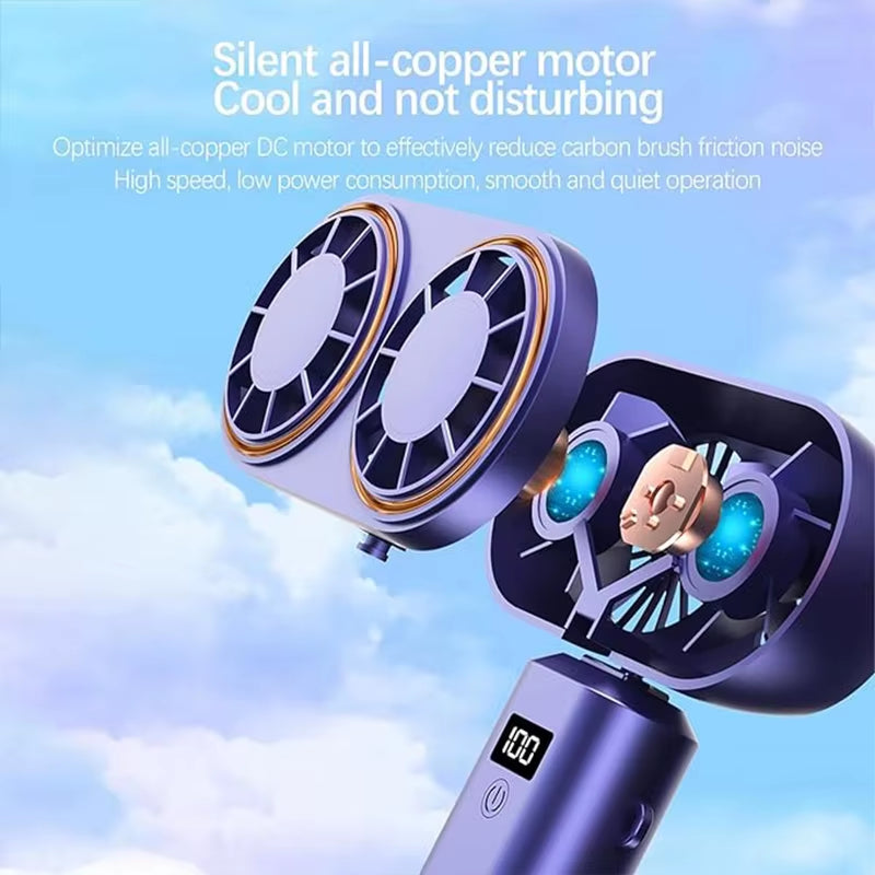 Handheld Personal Fan – Compact, Rechargeable Dual Fan with Digital Display