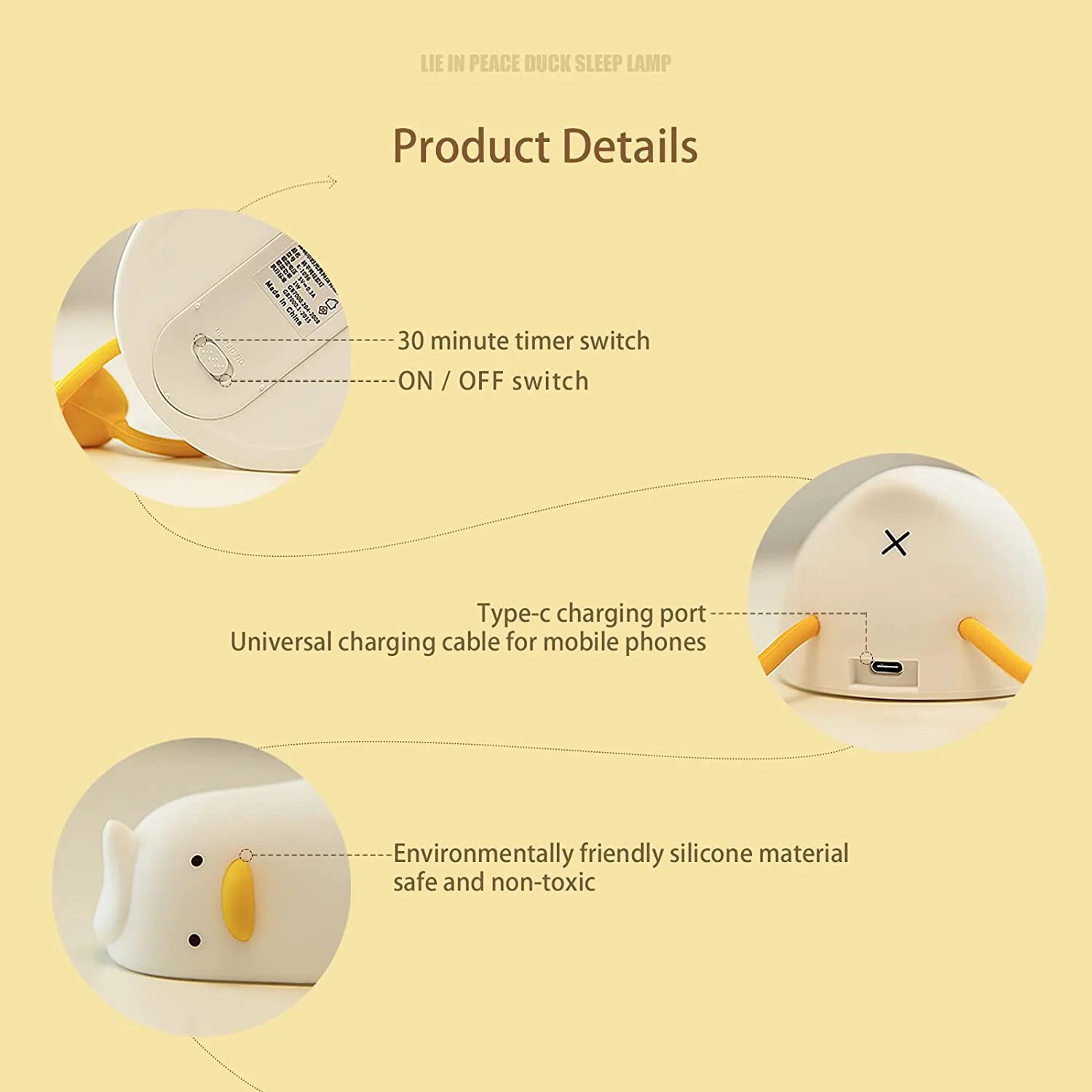 Lying Duck Silicone Night Light – Dimmable LED Bedside Lamp | Touch-Controlled, USB Rechargeable, BPA-Free Soft Light for Kids & Nursery
