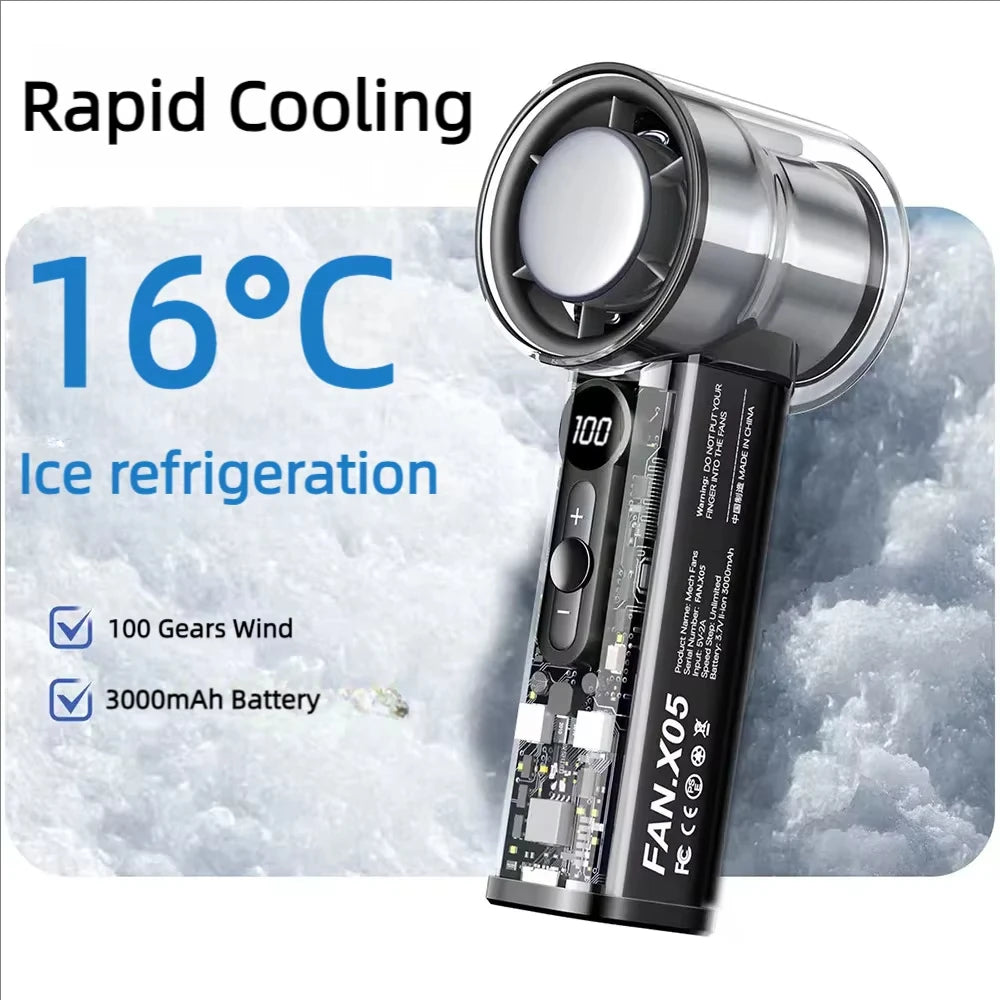 High-Speed Handheld Cooling Fan with Semiconductor Refrigeration – 3000mAh Rechargeable Battery