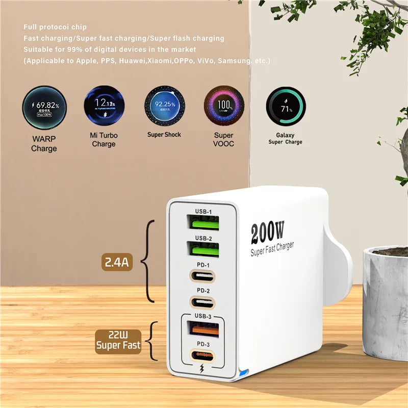⚡ 6-Port USB-C PD Fast Charging Station – Power Up All Your Devices at Once!