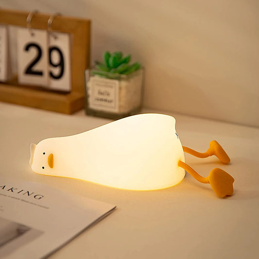 Lying Duck Silicone Night Light – Dimmable LED Bedside Lamp | Touch-Controlled, USB Rechargeable, BPA-Free Soft Light for Kids & Nursery