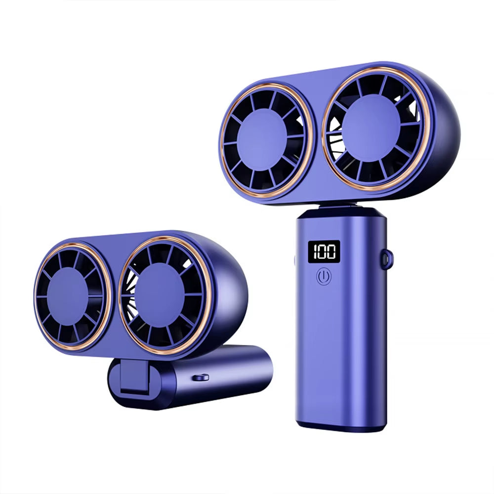Handheld Personal Fan – Compact, Rechargeable Dual Fan with Digital Display