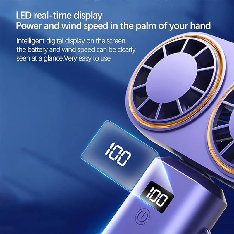Handheld Personal Fan – Compact, Rechargeable Dual Fan with Digital Display