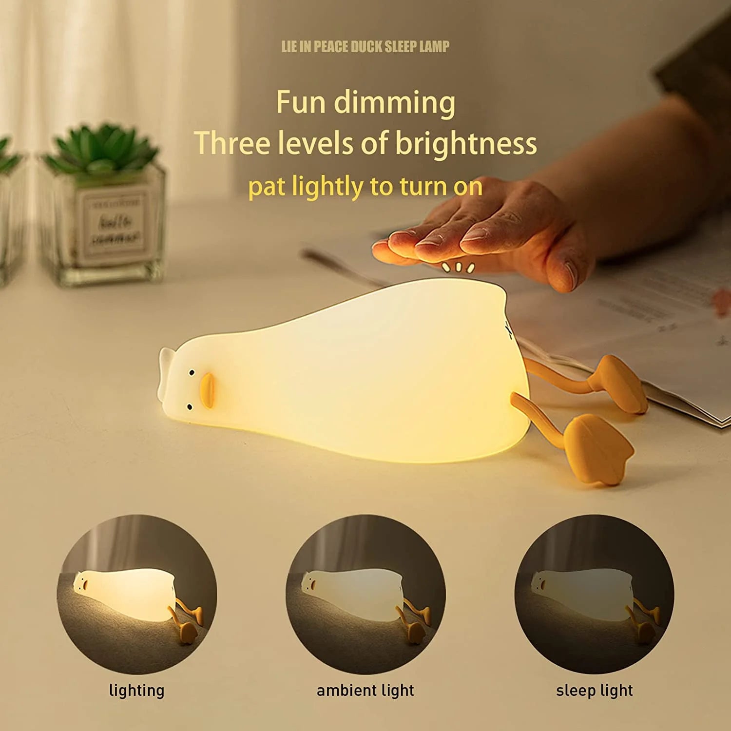 Lying Duck Silicone Night Light – Dimmable LED Bedside Lamp | Touch-Controlled, USB Rechargeable, BPA-Free Soft Light for Kids & Nursery